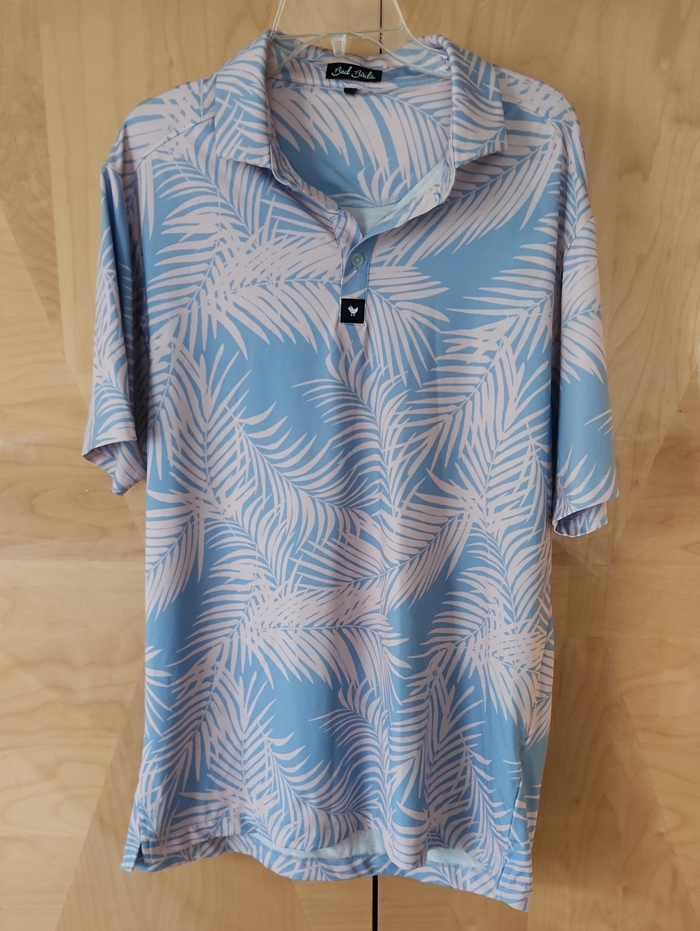 Men's Bad Birdie Golf Shirt Pale Pink And Light Blue Tropical Print Size XL
